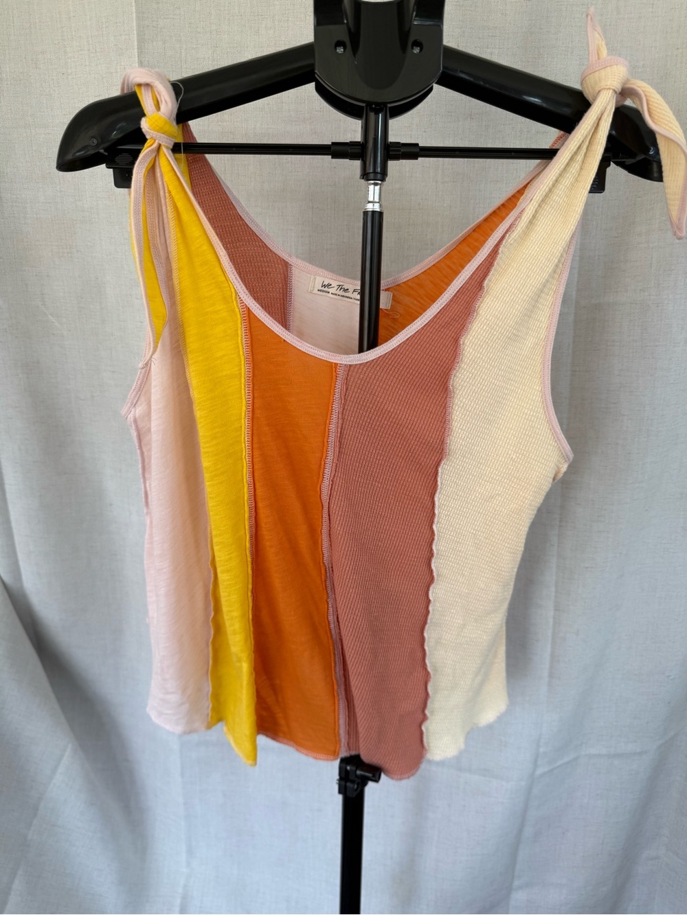 We The Free Colorblock Tie-Shoulder Tank Top - Pink/Yellow/Orange